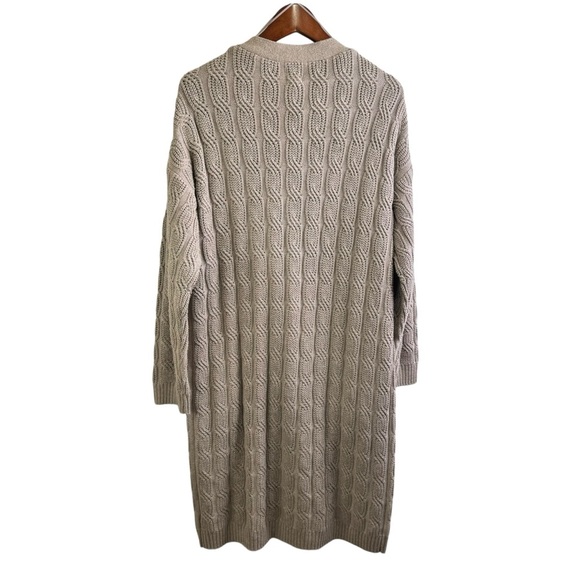 Joie Tan Long Sleeve Cable Knit Long Cardigan Open Front Sweater Size Large - Picture 2 of 13